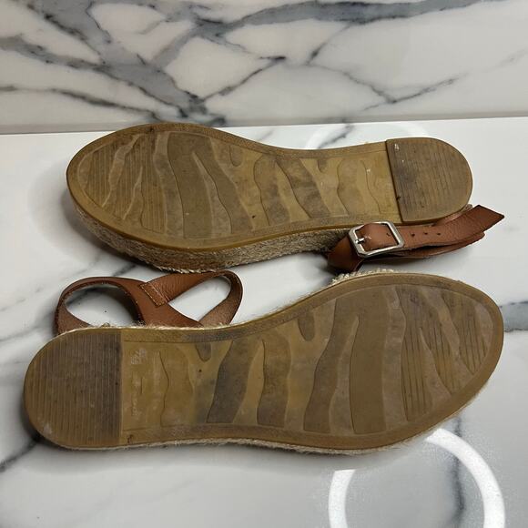Apaseart Wmn's Brown Leather Ankle Strap Platform Espadrille Sandals Sz39 Sz 8.5 - Picture 5 of 5